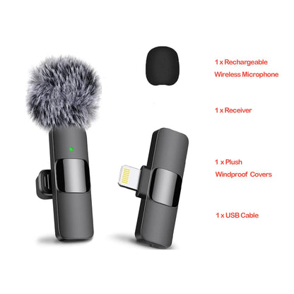 Wireless Lavalier Microphone; iPhone Clip-On Mic for Vlogging, YouTube & Recording
