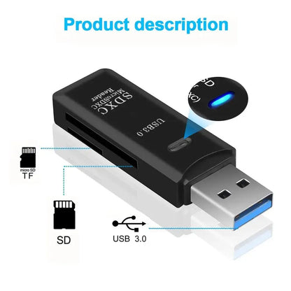 2-in-1 USB 3.0 Card Reader; Fast, Compact & Travel-Ready Data Access