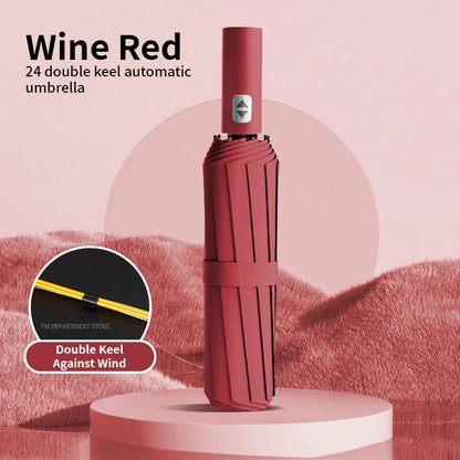 24-Bone Windproof Automatic Umbrella; Large, Durable & UV-Protective