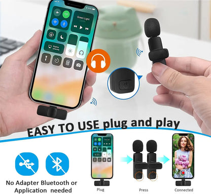 Wireless Lavalier Microphone; iPhone Clip-On Mic for Vlogging, YouTube & Recording