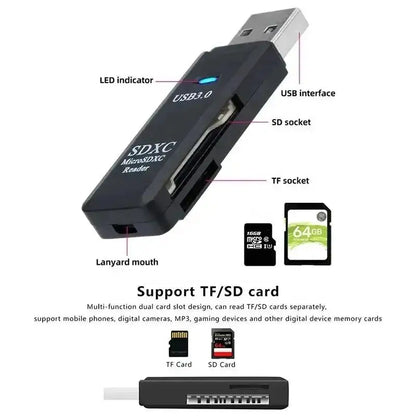 2-in-1 USB 3.0 Card Reader; Fast, Compact & Travel-Ready Data Access