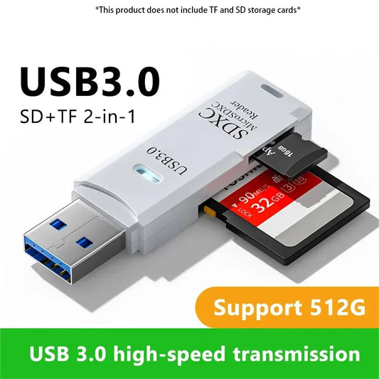 2-in-1 USB 3.0 Card Reader; Fast, Compact & Travel-Ready Data Access
