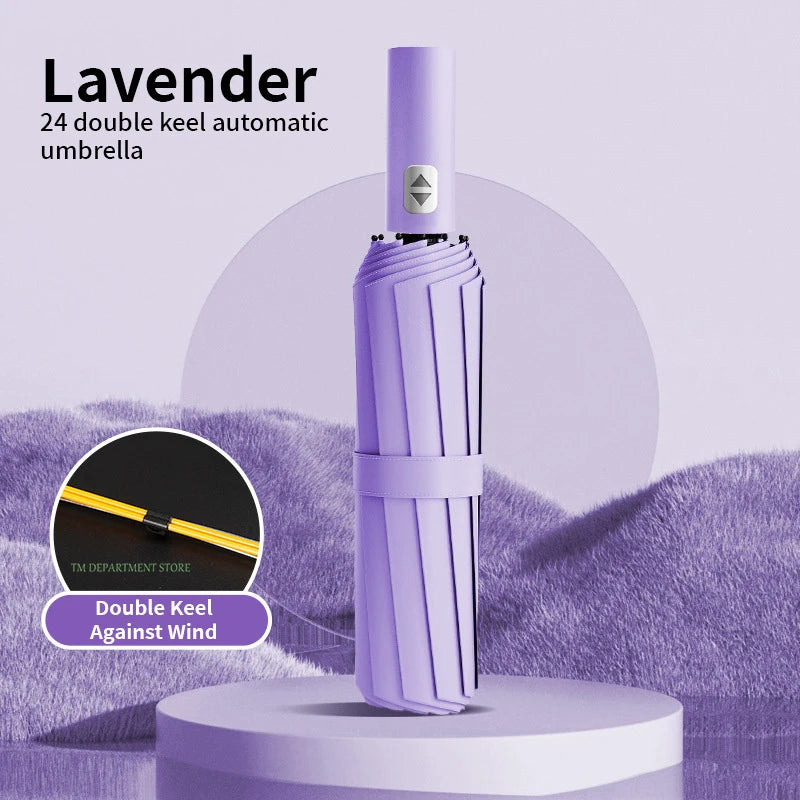 24-Bone Windproof Automatic Umbrella; Large, Durable & UV-Protective