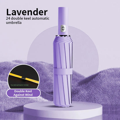 24-Bone Windproof Automatic Umbrella; Large, Durable & UV-Protective