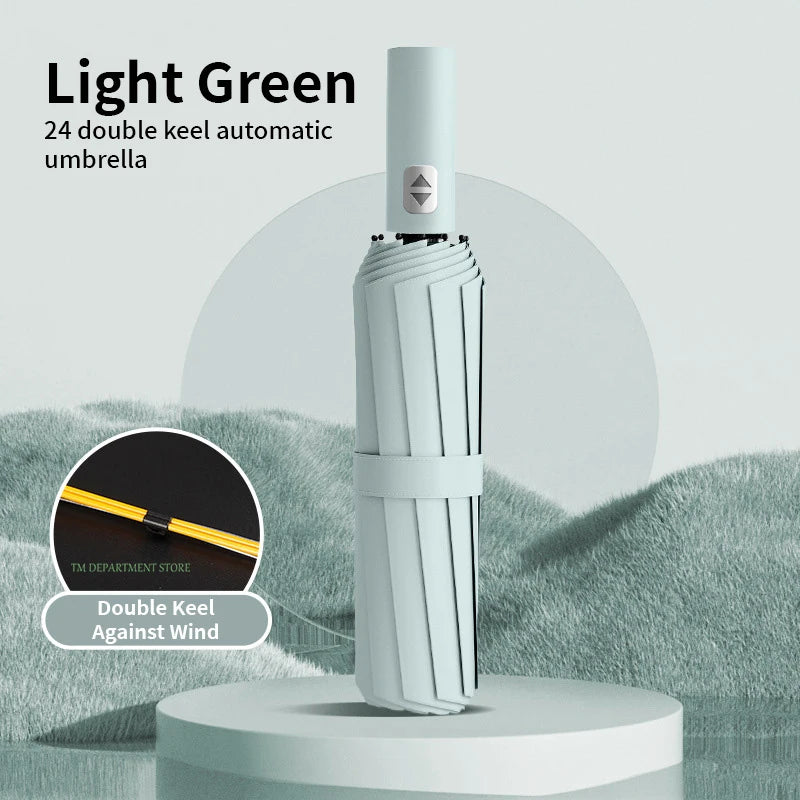 24-Bone Windproof Automatic Umbrella; Large, Durable & UV-Protective