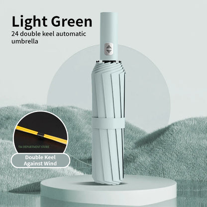 24-Bone Windproof Automatic Umbrella; Large, Durable & UV-Protective