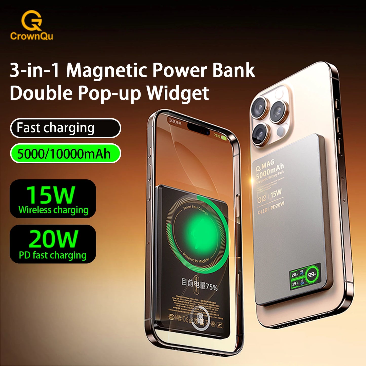 Charger: 10000mAh Magnetic Battery: Fast Qi2 Wireless Charging for Apple
