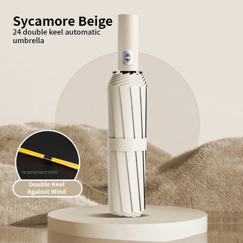 24-Bone Windproof Automatic Umbrella; Large, Durable & UV-Protective