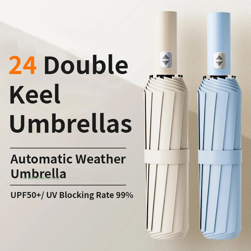 24-Bone Windproof Automatic Umbrella; Large, Durable & UV-Protective