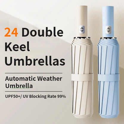 24-Bone Windproof Automatic Umbrella; Large, Durable & UV-Protective