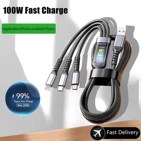 Universal 3-in-1 Charger Cable – 6A Fast Charge for All Devices (Recommended)