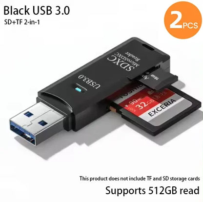 2-in-1 USB 3.0 Card Reader; Fast, Compact & Travel-Ready Data Access