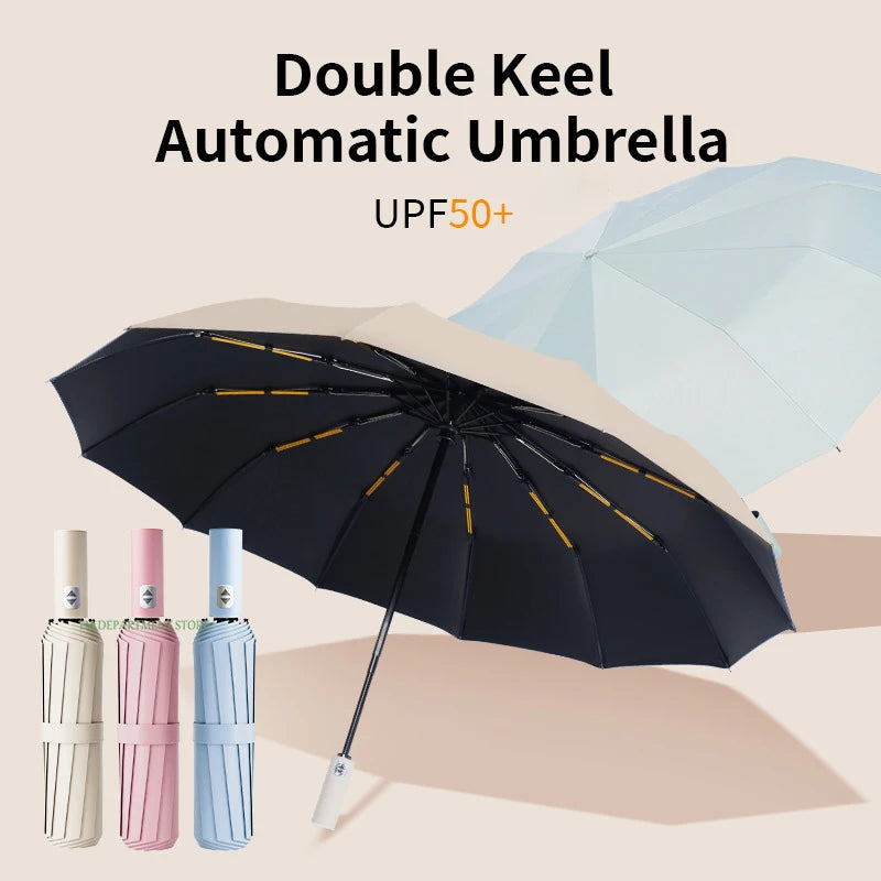 24-Bone Windproof Automatic Umbrella; Large, Durable & UV-Protective