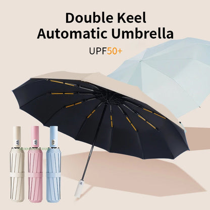 24-Bone Windproof Automatic Umbrella; Large, Durable & UV-Protective