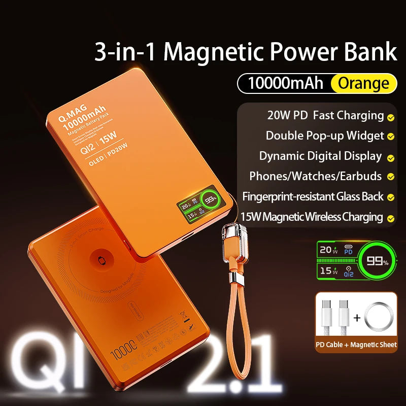Charger: 10000mAh Magnetic Battery: Fast Qi2 Wireless Charging for Apple