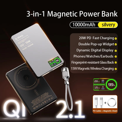 Charger: 10000mAh Magnetic Battery: Fast Qi2 Wireless Charging for Apple