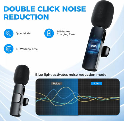Wireless Lavalier Microphone; iPhone Clip-On Mic for Vlogging, YouTube & Recording