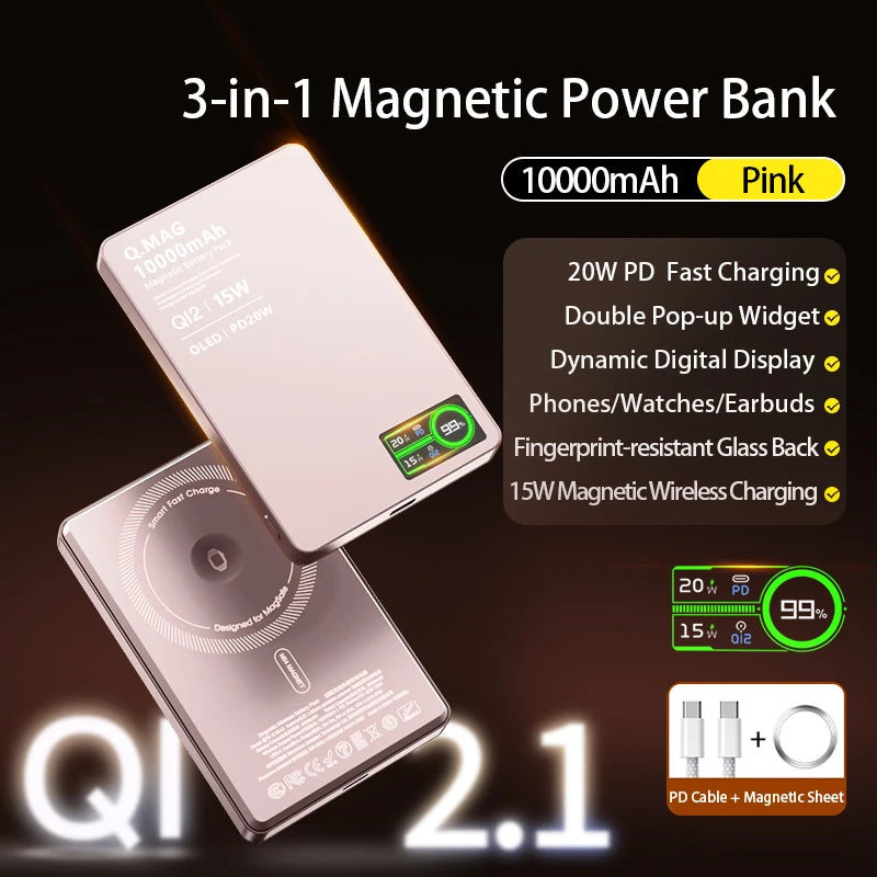 Charger: 10000mAh Magnetic Battery: Fast Qi2 Wireless Charging for Apple